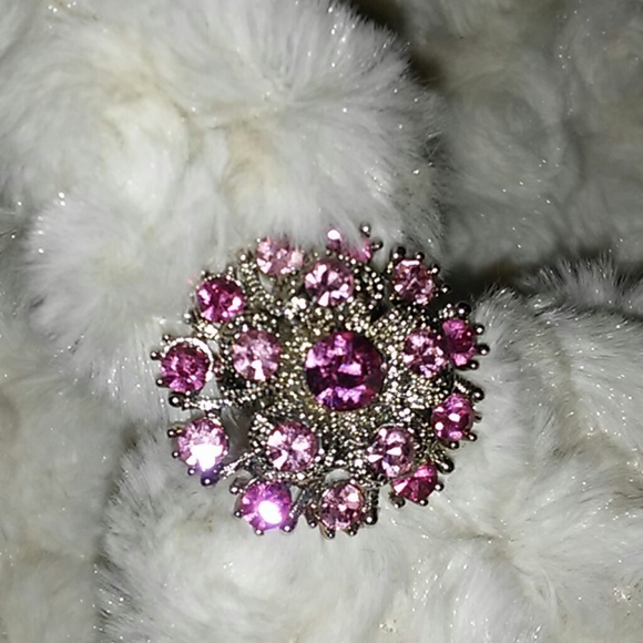 Pink Flower Chezch Crystal Ring - Picture 2 of 7